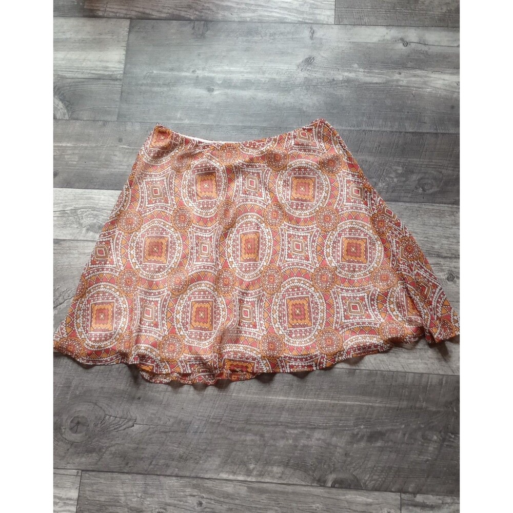 Covington Petite Women's LP Orange/White Geometric Sheer Mini Skirt
